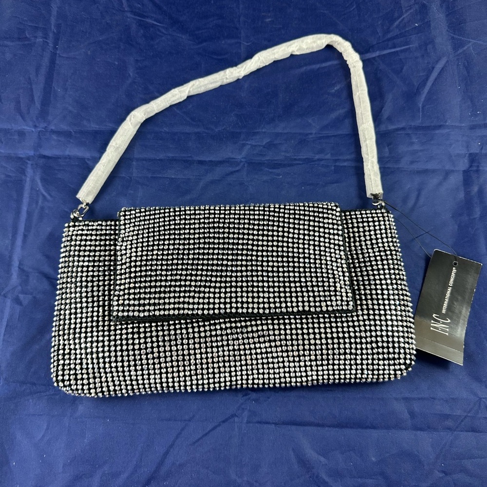I.N.C. International Concepts Mesh East West Baguette Bag Women's OS Pewter NWT.